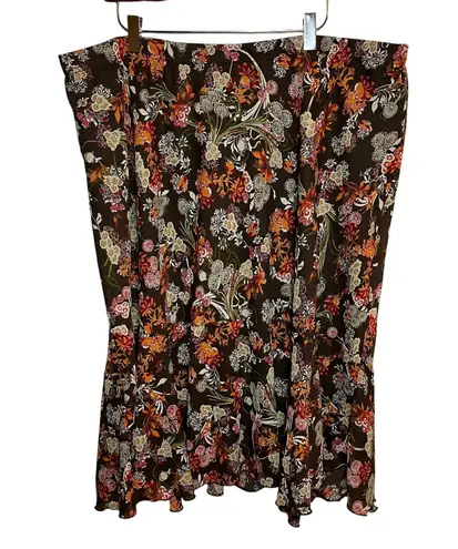 Y2K Floral Ruffle Midi Skirt Brown Plus Size 3X Long Boho Cottage Ren Fair Fairy
