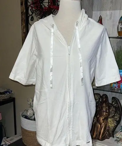 cj banks White 100% Cotton Swim Coverup with Three-Quarter Sleeves