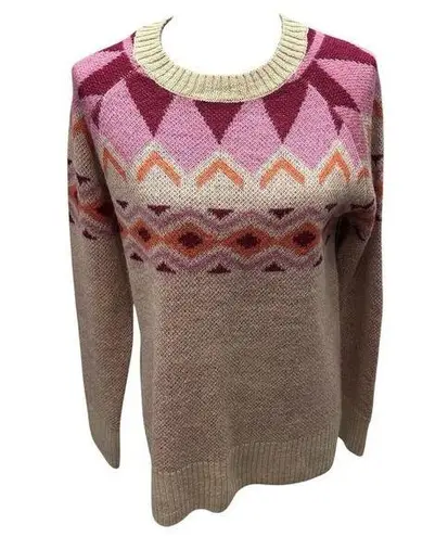 Savanna Jane Nordic Fair Isle Sweater Pastel Colorful Crew Neck Geometric Size S