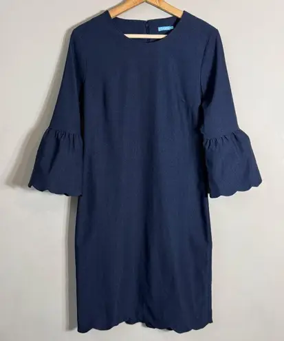 J. McLaughlin Elle Sheath Dress Women's 4 Navy Scalloped Hem Bell Sleeves Career