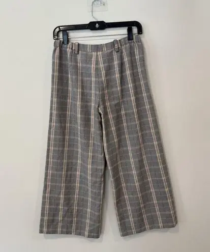 Maje Perse Plaid Wide-Leg Cropped Pants Elastic Waist - Size 34 U.S. Small