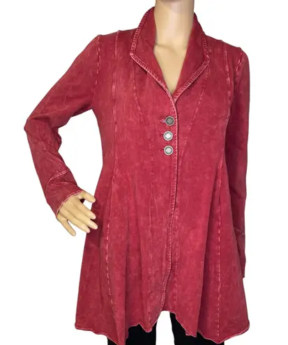 Testimony Los Angeles Reba French Terry Long 3 Button Jacket Plum Red Size XS