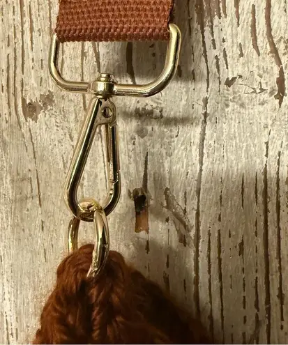 Handcrafted Brown, Cream and Blue Crochet Bag with long adjustable guitar strap Brown