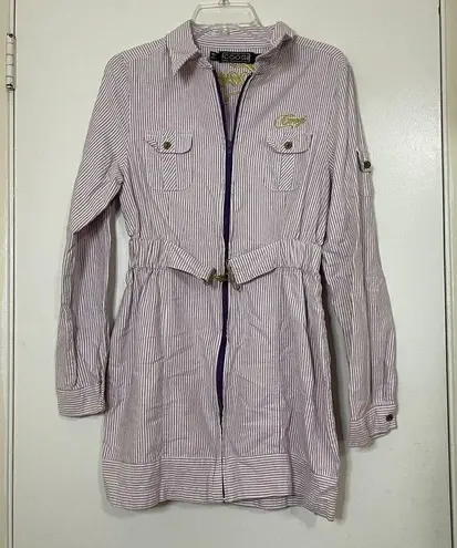 COOGI vintage purple striped cotton full zip long sleeve belted dress size XL