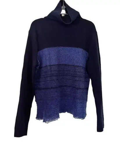 Rebecca Taylor Knit Wool Mohair Cashmere Cowl Neck Fringe Hem Blue Sweater Sz S