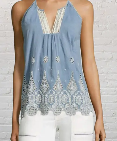 Joie Josepe Halter Top Size S Chambray Embroidered