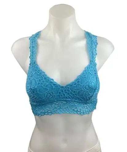 Aerie  Blue Eyelet Floral Lace Crochet Racerback Bralette Bra Top Size S