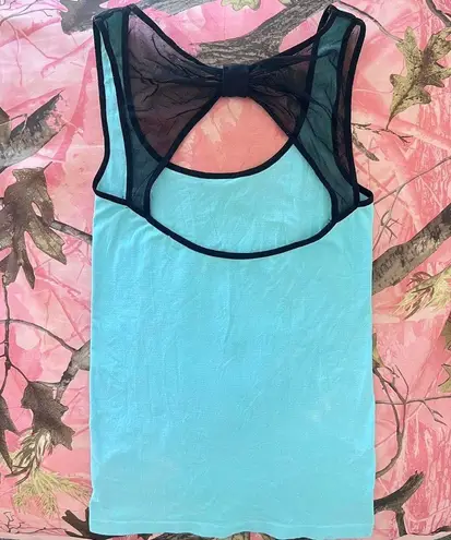 y2k vintage turquoise blue mesh bow open back tank top