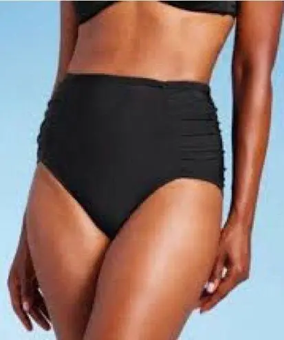 Aqua Green Women's swimwear bottom Shirred Swim Briefs - Black Medium