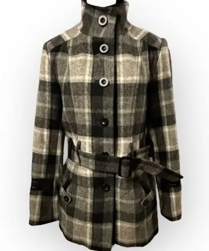 Women’s Small Point Zero Wool Plaid Coat Black