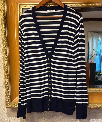 Zenana Outfitters Navy & White Striped Cardigan - Size 1X