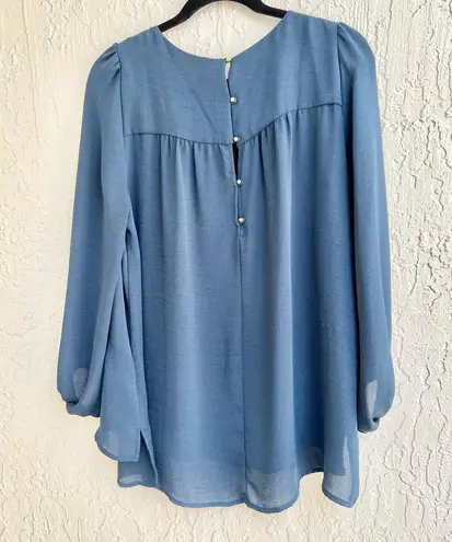 ZARA  Basic Long Puff Sleeve Pullover Tunic Top Blouse Blue Women's Size Large