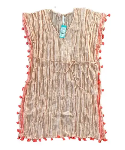 Seafolly NEW Tasseled embroidered kaftan Coverup OSFM Peach