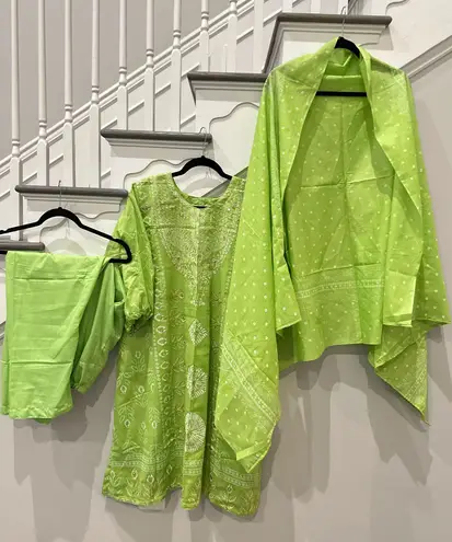 Indian kurta 3pc salwar kameez Embroidery Printed dress size L Color Green New Size L