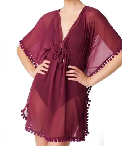 Bleu Rod Beattie Bleu by Rod Beattie Pom Pom Cover Up Kaftan Purple