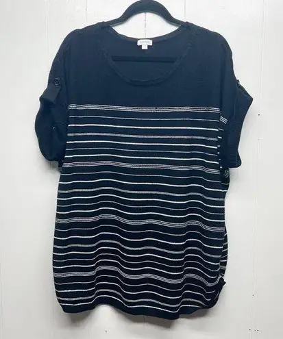 Avenue Striped Neutral Womens Short Sleeve Sweater Size 26/28 Stretch Gray Black