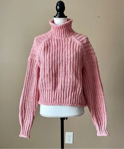 H&M  | Pink High Neck Chunky Knit Cropped Sweater Sz S