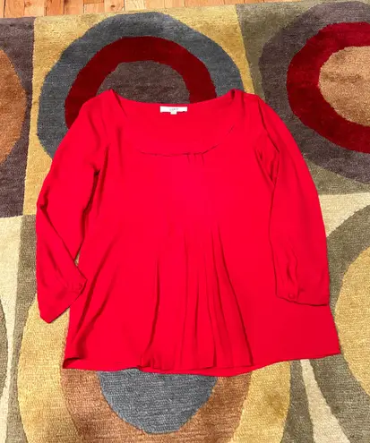 Ann Taylor LOFT Red Sheer Business Work Blouse Top Dress Shirt 3/4 Sleeves Small