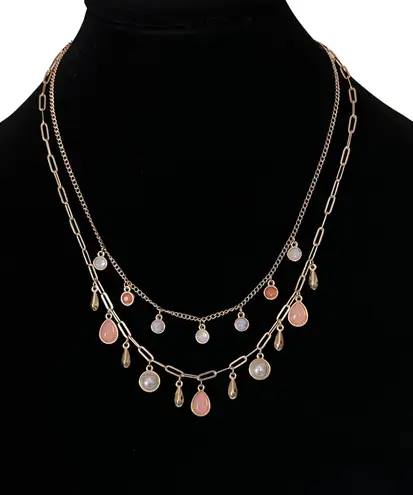 Double Layered Dangling Beaded Chain Necklace