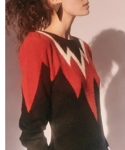 Vintage 80s Retro Angora Long Sleeve Midi Knit Sweater Dress Medium Black