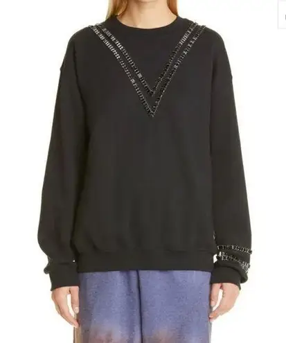 Collina Strada Baguette Crystal Trim Cotton Sweatshirt Tennis Crew Size M NEW Black Size M