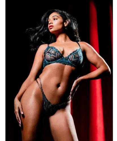 Savage X Fenty Shining Star Embroidered Unlined Demi Bra Wildflower Blue 32B Size undefined