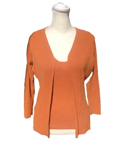 Max Studio Orange Matching Two Piece Sleeveless Tank Top & Open Cardigan