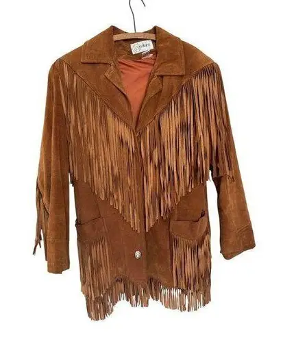 Vintage Cedars Suede Leather Fringe western cowboy brown coat Jacket M Size M