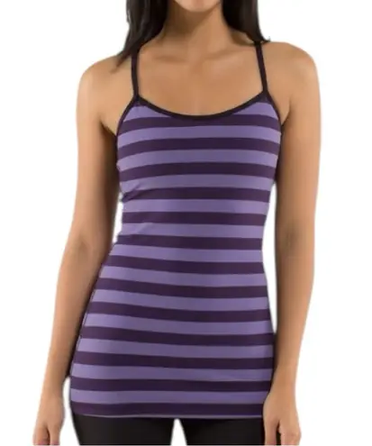 Lululemon  Size 6 Micro Macro Stripe Deep Zinfandel Purple Black Power Y Tank Top thumbnail 1