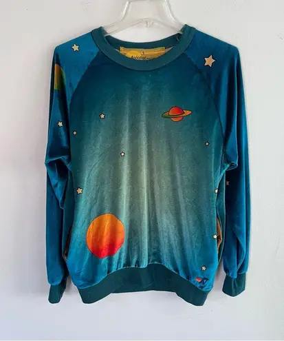 Aviator Nation Celestial Sun Galaxy Velour Crew Sweater Sz S