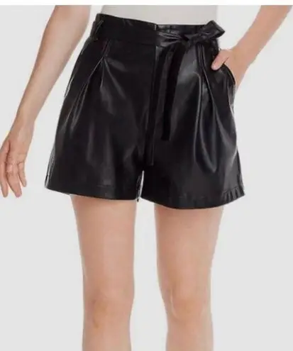 Lucy Paris Black Paperbag Faux Leather Shorts