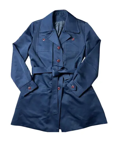 Vintage 70s Navy belted trench coat Made in USA Blue