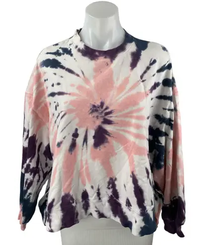 Electric & Rose Womens Multicolor Long Sleeve Tie Dye Crew Neck Sweatshirt Top S Black