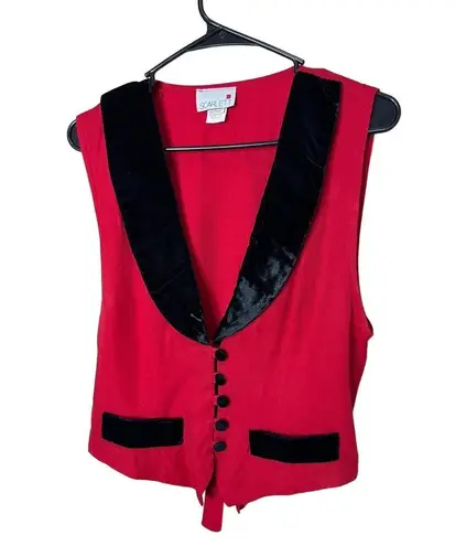 Scarlett Vest Womens Size Black Red Vintage Velvet Button Front Sleeveless Retro
