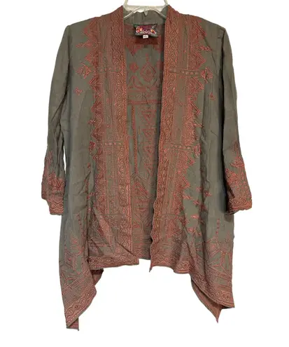 Johnny Was Embroidered Duster Kimono Open Front Bohemian Cardigan