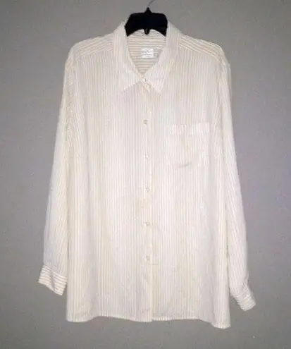 Emma James 20W Workwear Beige Striped Button Down Front Blouse Top Plus