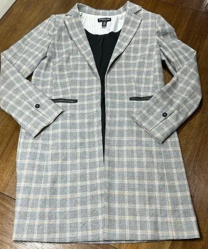 Kenneth Cole Glen Plaid Gray Long Open-Front Blazer Size M