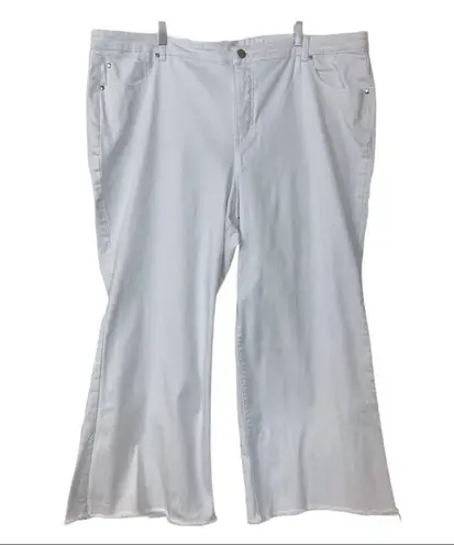Eloquii Denim Women's High Rise White Raw Flare Crop Hem Jeans Size 26 Plus