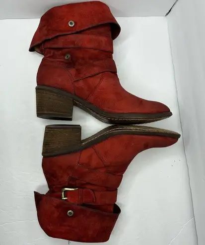 Donald Pliner Donald J Pliner Womens size 7.5 Suede Danee Western Moto Boots Red Fold Down