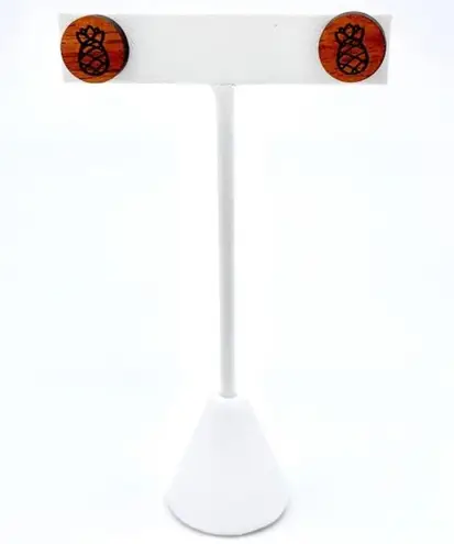 Hand Crafted KOA Wood Pineapple Engraved Circle Stud Earrings