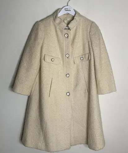 Vintage Unbranded Cream Wool Overcoat Jacket Coat Size 6