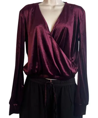 Dynamite Maroon Velour Deep Vneck Gathered Waist Dressy Blouse Size Medium