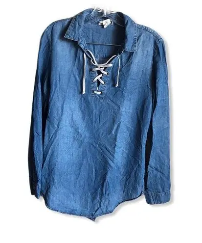 Andrea Jovine AJ Hi-Low Chambray Tie Up Tunic Top