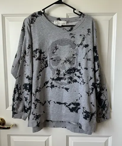 Vintage Havana Oversized Rhinestone Skull Graphic Abstract-Print Pullover Size S