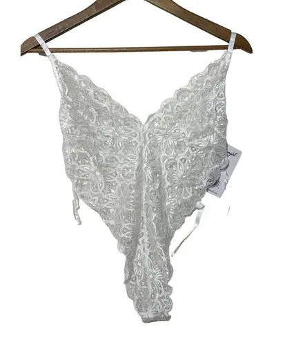 Dreamgirl Mosaic Lace Teddy with Sheer Skirt White NWT Medium