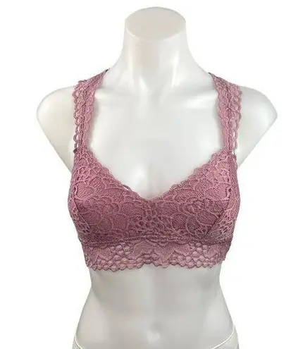 Aerie  Purple Pink Eyelet Floral Lace Crochet Racerback Bralette Bra Top Size S