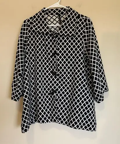 IC by Connie K Textured Swing Jacket Geometric Lagenlook Art Sz M Blk Wht Black Size M