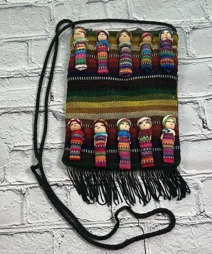 Mexican Worry Doll Purse Zipper Shoulder Bag Purse Artisan Purple