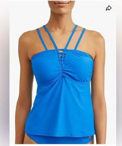 Time and Tru Women's Solid Blue Empire Halter Tankini Swimsuit Top Size XL
