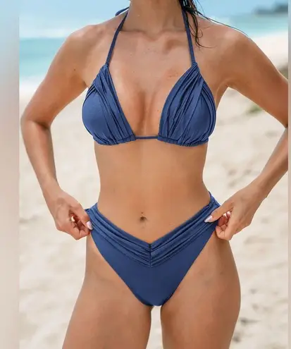 Berlook Blue Ruched Bikini Top & Bottom Size L